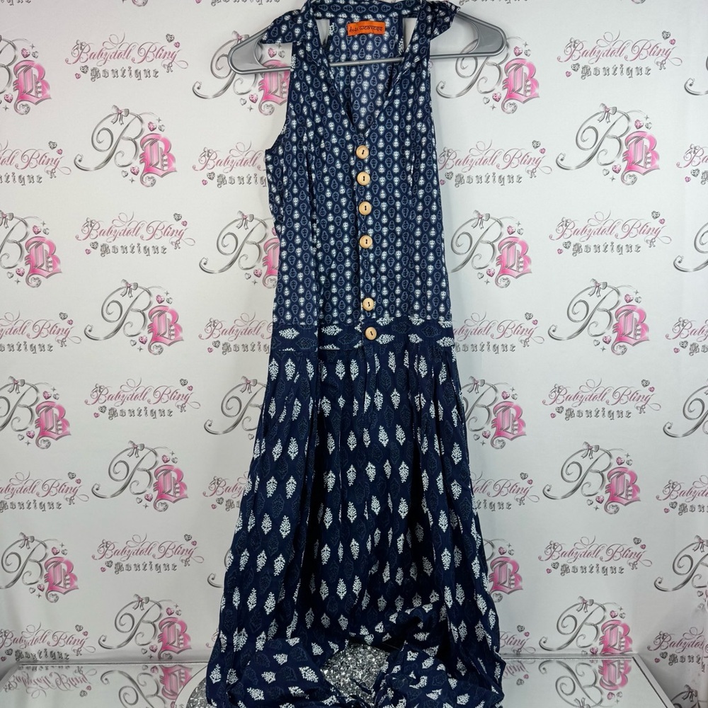 Desi weavess one piece jumper pants suit Blue Sleeveless Button-Down collared